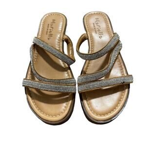 Mariella Made in Italy Rhinestone Studded Tan Strappy Sandals‎ Size 7